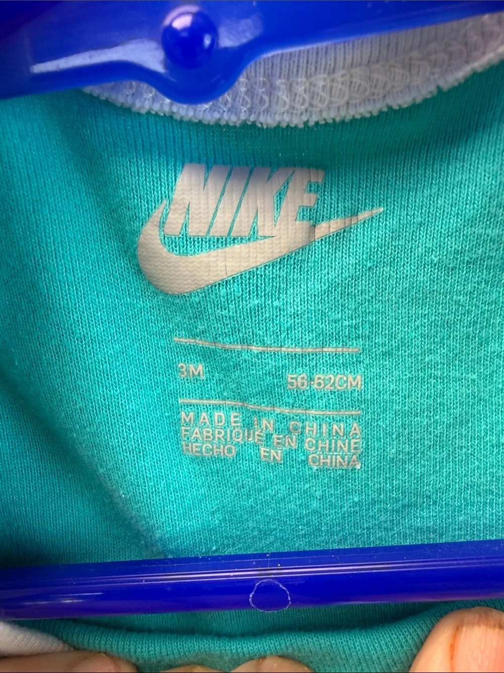 Nike Turquoise and White Baby Bodysuit with Navy Swoosh